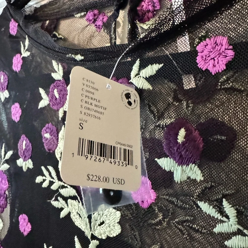 NEW Free People Sky Bright Midi Dress Embroidered Black Floral Size Small NWT - Picture 5 of 5